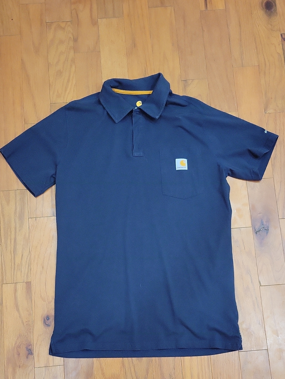 Carhartt Men’s Dark Blue Short-Sleeve Pocket Polo with Yellow Trim